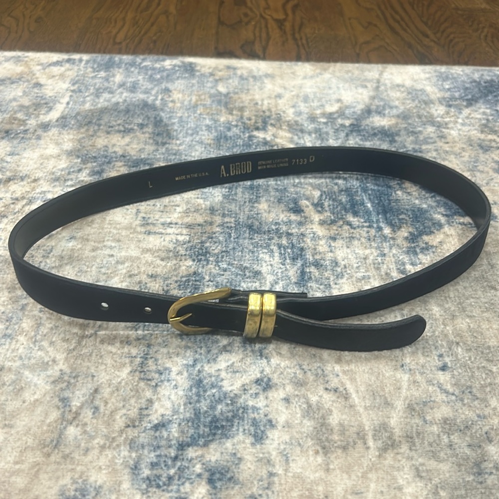 Vintage A. Brod Leather Black And Gold  Belt